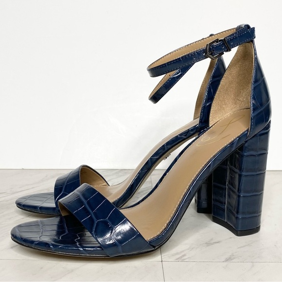 Sam Edelman Yaro Blue Crocodile Block Heel Sandal 9 1/2 M - Picture 1 of 14